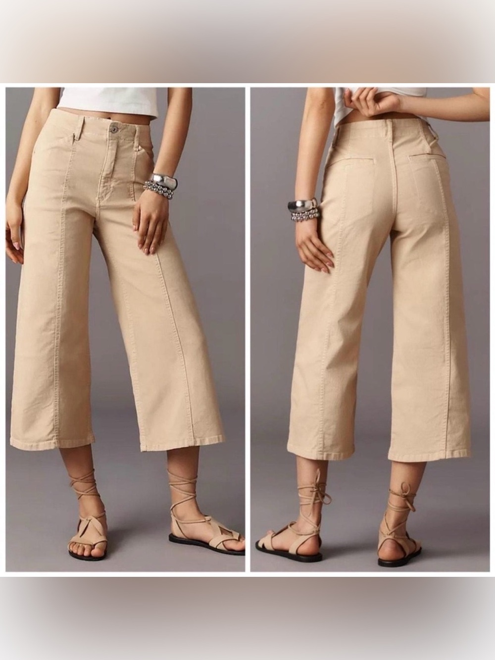 Maeve The Delaney Crop Clean Seamed High Rise Wide Leg Jeans Neutral - Picture 3 of 9
